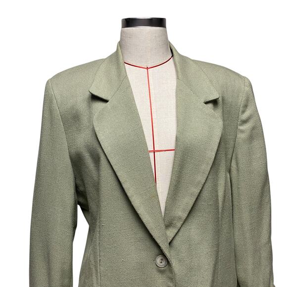 Vintage Worthington Womens Size 14T Green 2 Button Blazer - Picture 3 of 7